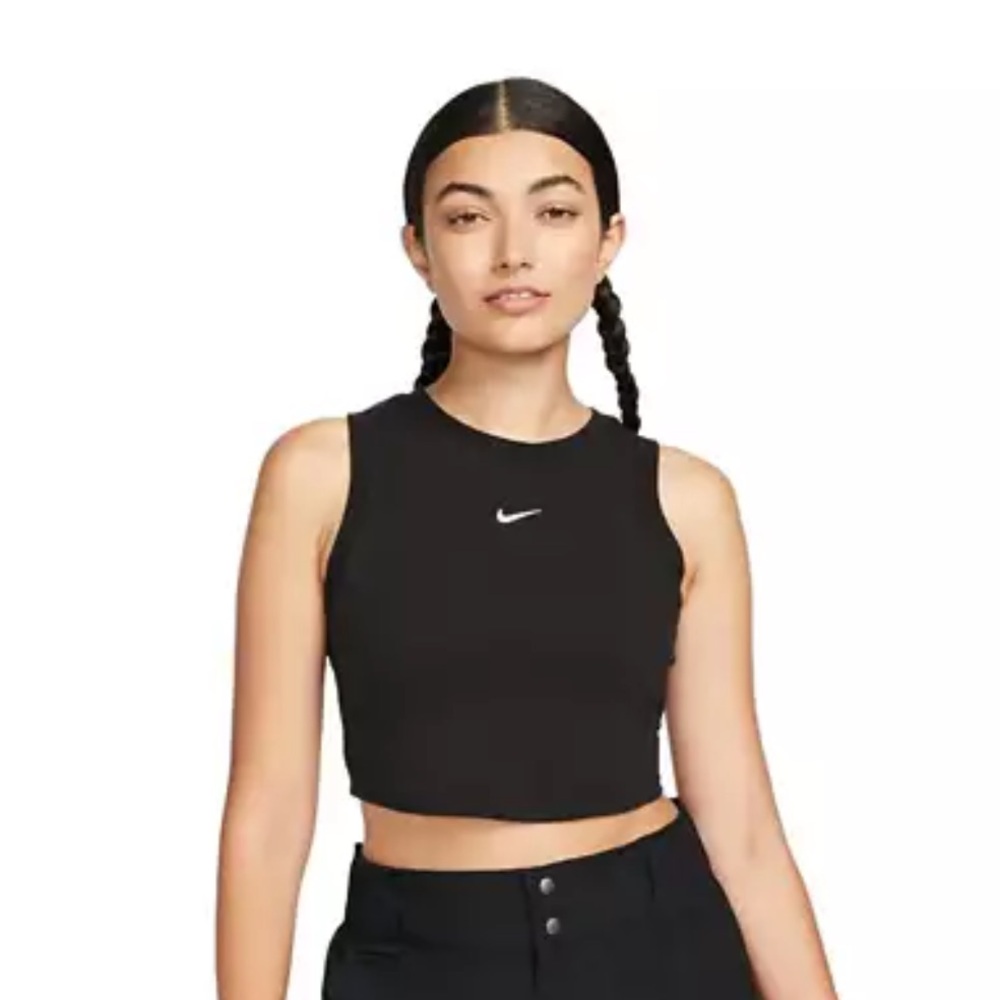 Nike Black Cropped Tank Top with White Swoosh